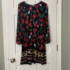 LOFT Black Dress with Red and Green Floral Design